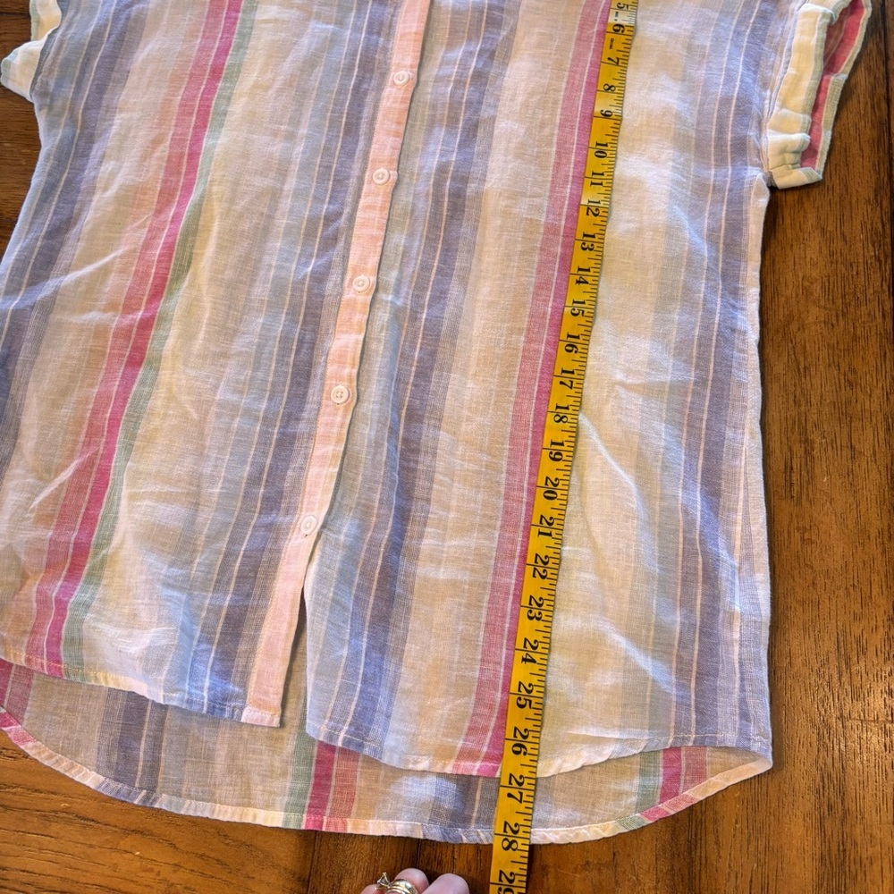 Beachlunchlounge Pastel Striped Linen Blend Spencer Camp Shirt, XS,Oversized - Picture 12 of 12